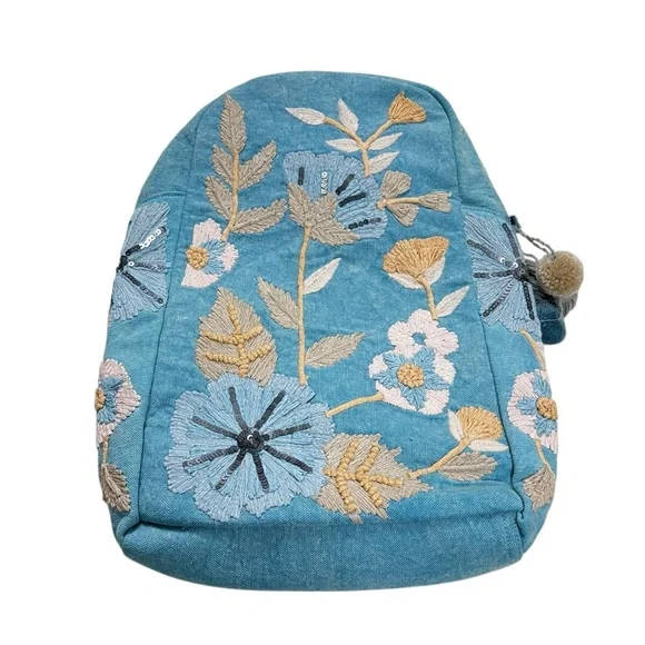 CROSSTREE LANE Floral Embroidered and Sequined Chambray Denim Backpack Purse - Picture 15 of 15